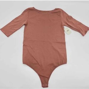 NWT Intimately Free People Bodysuit Womens M-L Cocoa Thong 3/4 Sleeve
